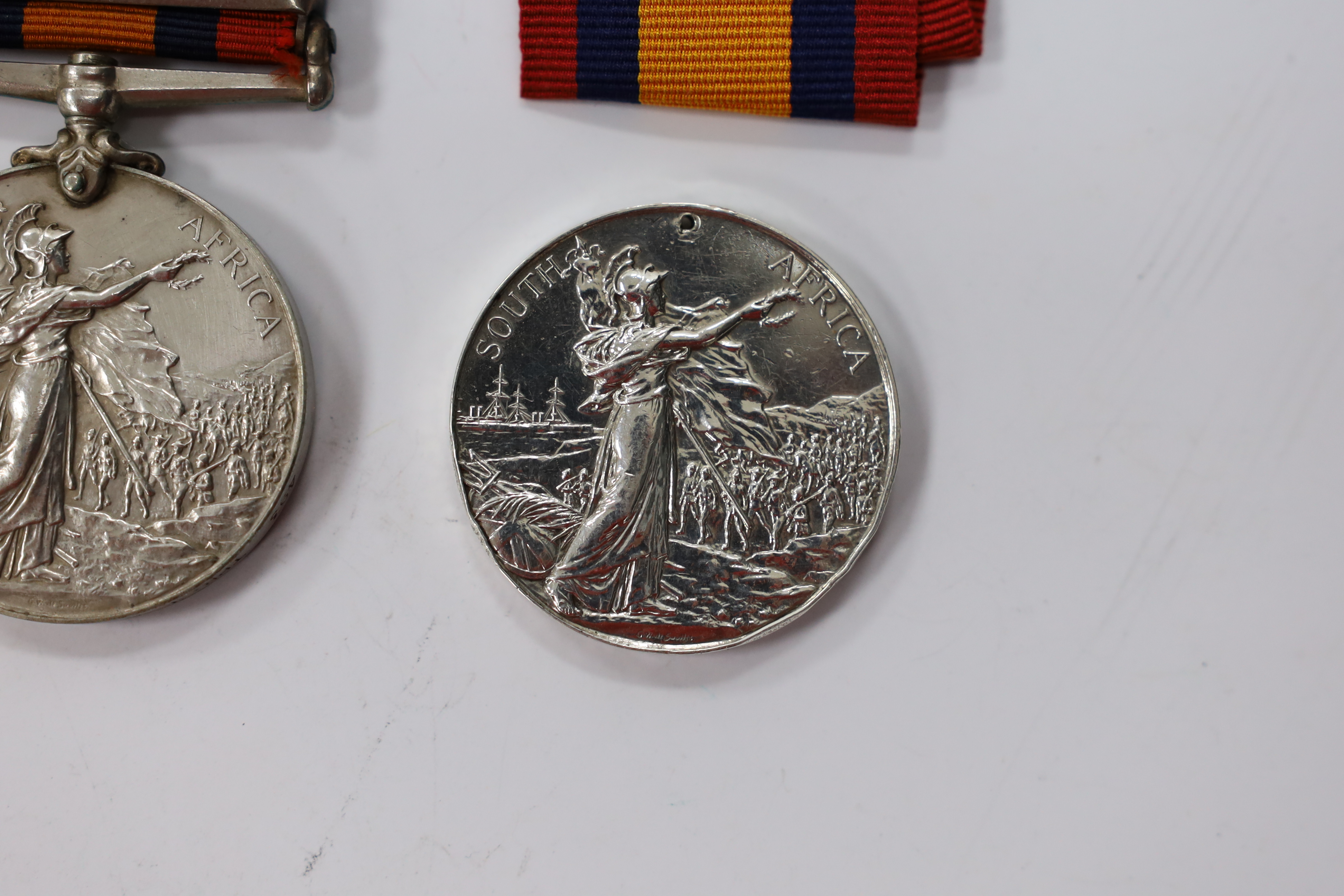 Three Queen's South Africa Medals; Trans & CC to 493 Tpr. T.R.Keegan, W.Prov.M.R.; part erased to 642 Pte E.Boyce Quuenstown Rifle Vol and disc only with Trans and OFS to 2234 Pte J.Martin4th Batt Highland Lt Infy